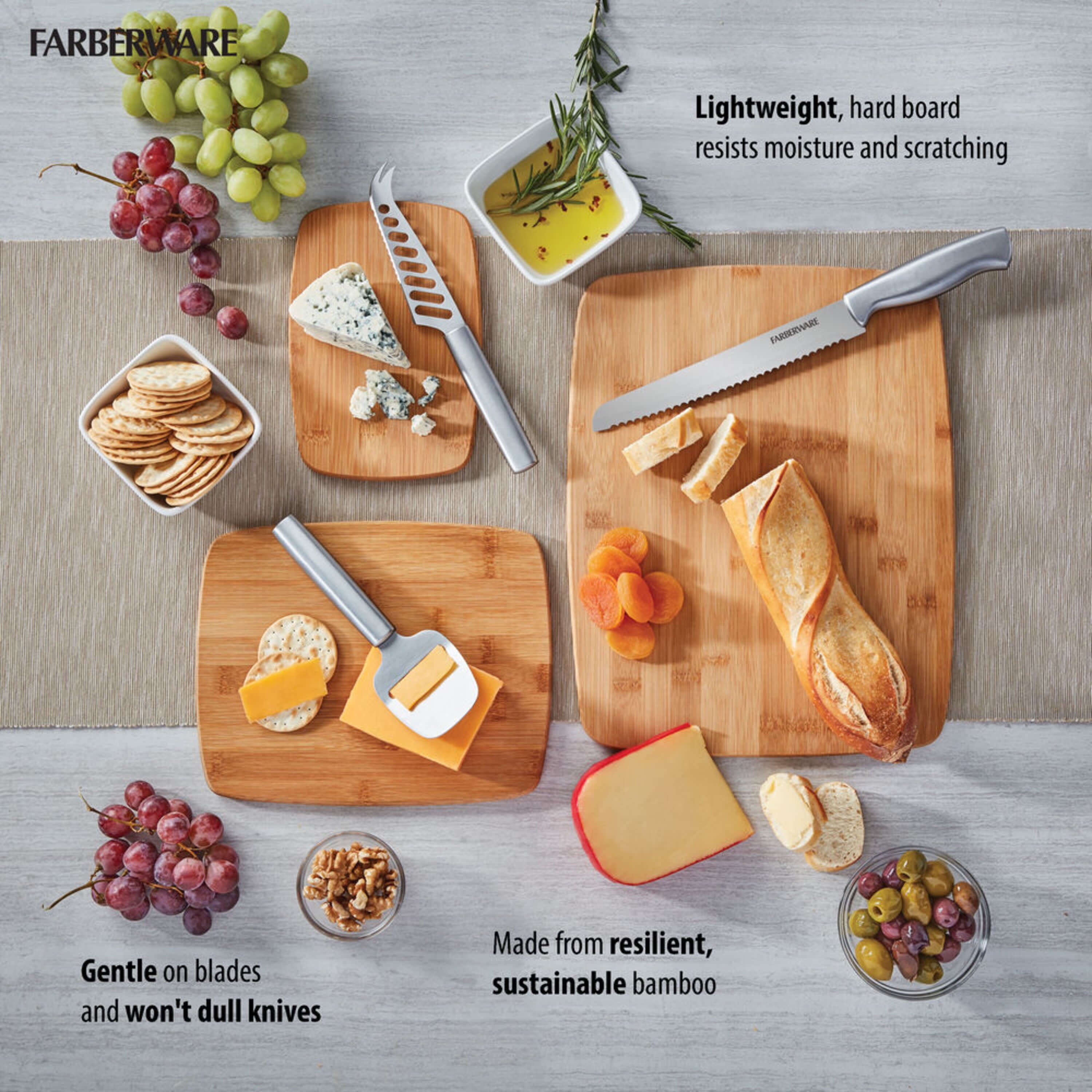 Farberware 3 Piece Kitchen Cutting Board Set Bamboo