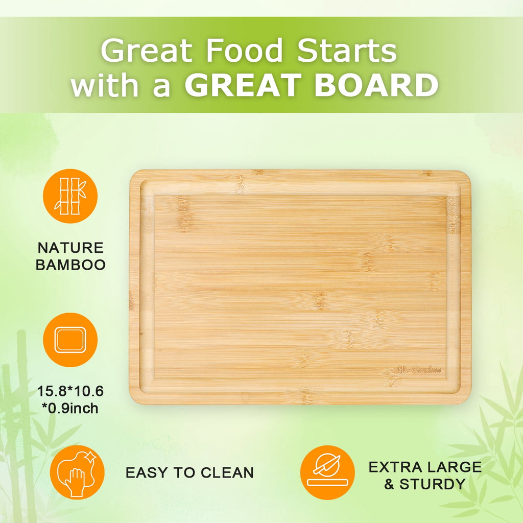Extra Large Cutting Board, 17" Bamboo Cutting Boards for Kitchen with Juice Groove and Handles Kitchen Chopping Board for Meat Cheese board Heavy Duty Serving Tray, XL